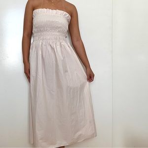 Strapless Midi Dress | Size XS in Off-White | Summer Sun Dress by H&M